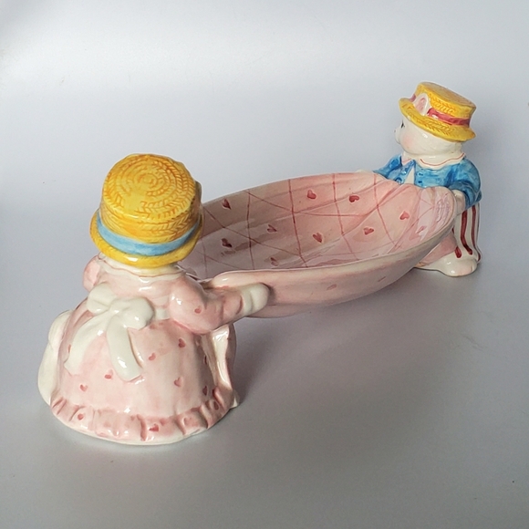 (2) 1992 Fitz and Floyd Ceramic Rabbits / Bunny Pink Oval Dishes - Picture 7 of 16